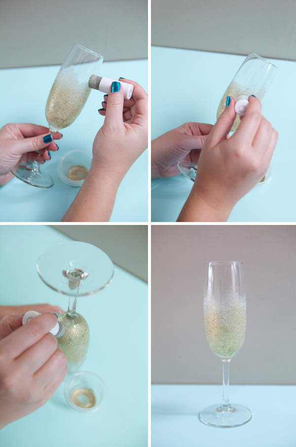 glam glitter champagne glass DIY by SomethingTurquoise.com