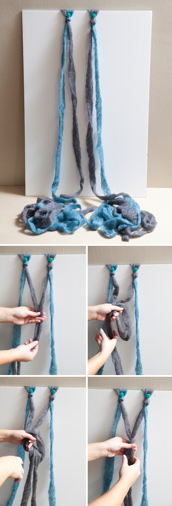 DIY easy grey and turquoise knotted scarf tutorial on SomethingTurquoise.com