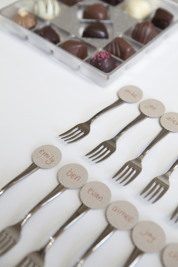 diy mini fork truffle seating cards