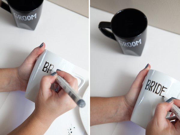 DIY bride and groom coffee mugs