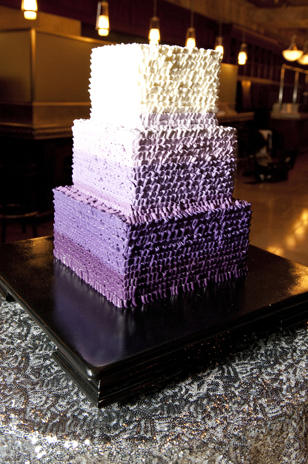purple ombre ruffled wedding cake