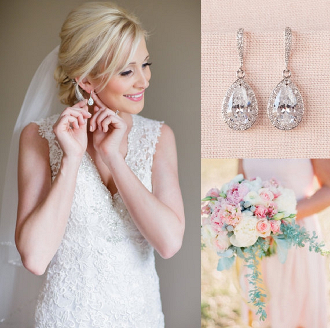 We love this classic bridal look of crystal earrings!