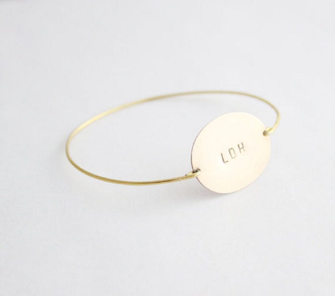 We love this super modern monogrammed bracelet perfect for your big day!
