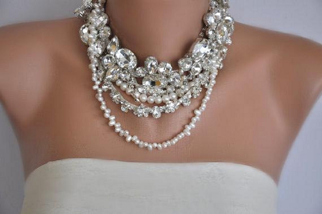 We're swooning over this statement necklace for your big day!