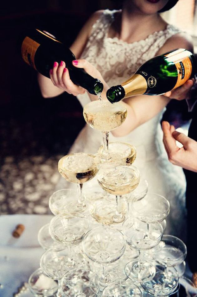 Stunning shot of a well crafted champagne tower!