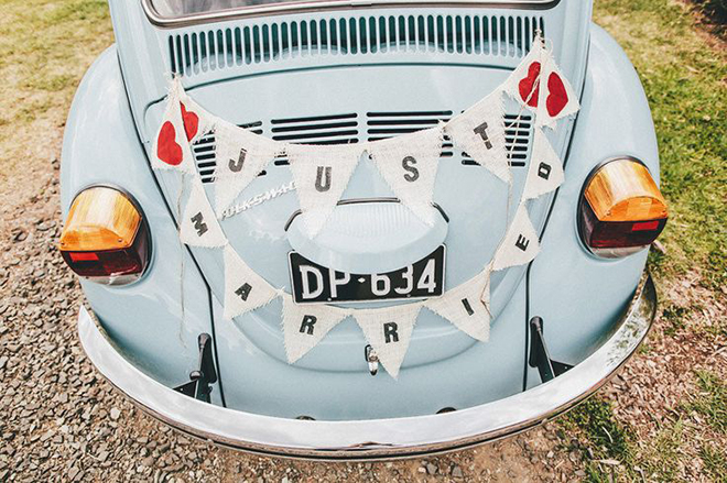 Charming bunting is an easy DIY for your getaway car.