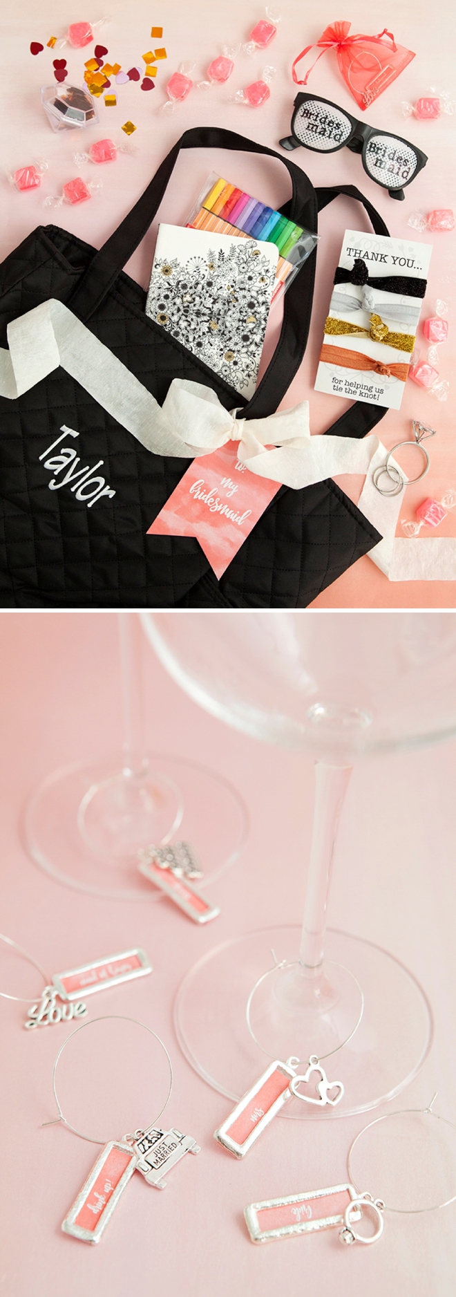 Adorable DIY bridesmaid gift bags with DIY wine charms!