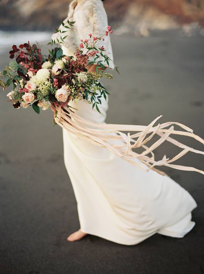 Leafy and floral bridal bouquet. 