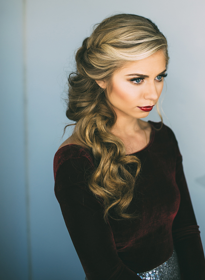 Bold and beautiful side braid for a dramatic holiday bride.