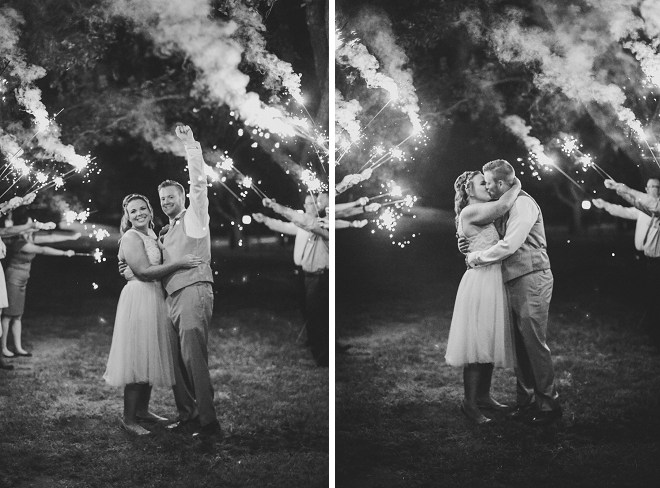 This couple opted for a big sparkler exit at their backyard wedding!