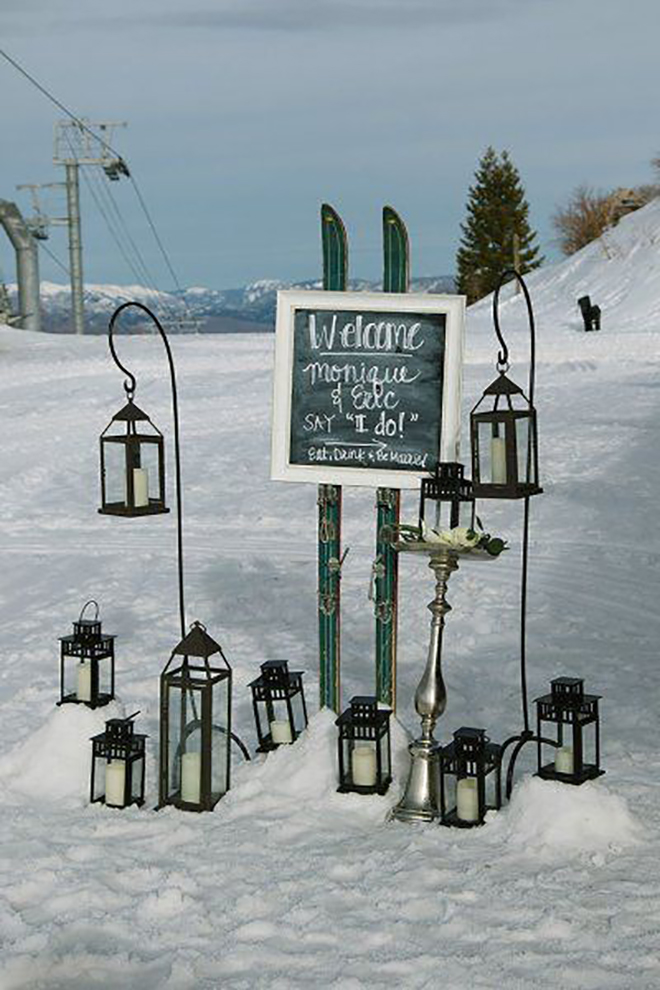 Lanterns add cozy ski lodge ambiance.