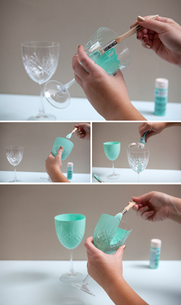 Something Turquoise DIY hand painted wine glasses
