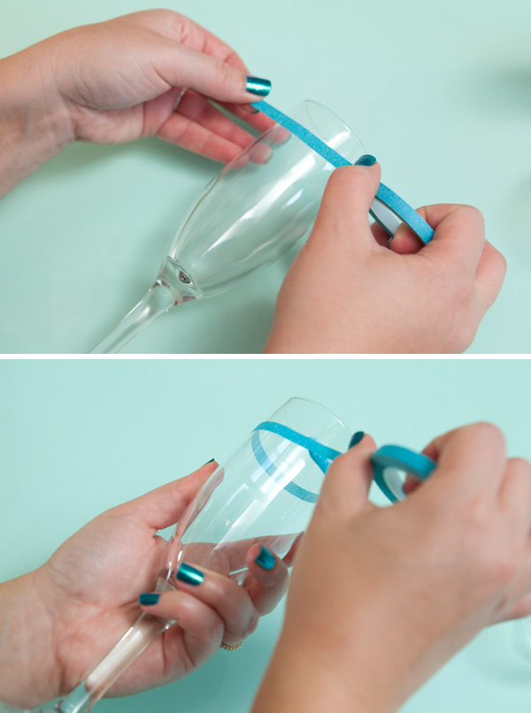 glam glitter champagne glass DIY by SomethingTurquoise.com