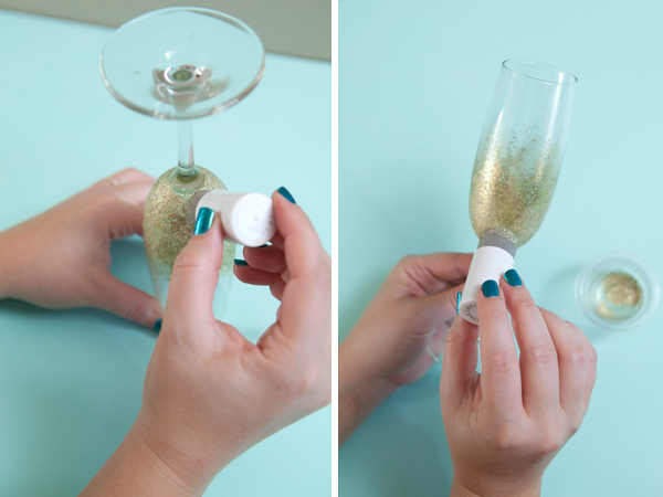 glam glitter champagne glass DIY by SomethingTurquoise.com