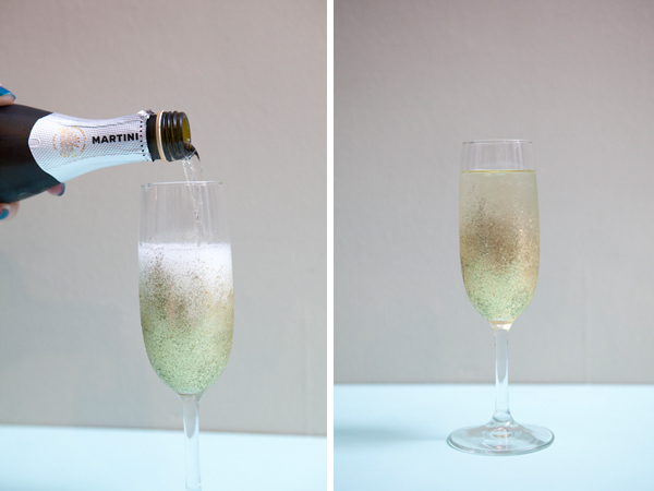 glam glitter champagne glass DIY by SomethingTurquoise.com