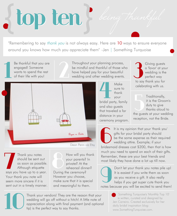 Top 10 list - being a thankful bride! Something Turquoise.com