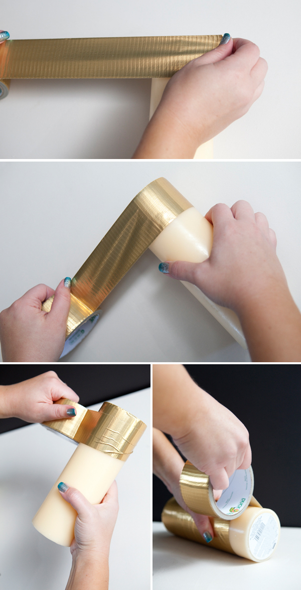 DIY metallic duck tape candles