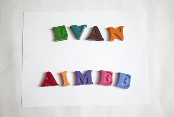 DIY kids wedding favor personalized alphabet crayons