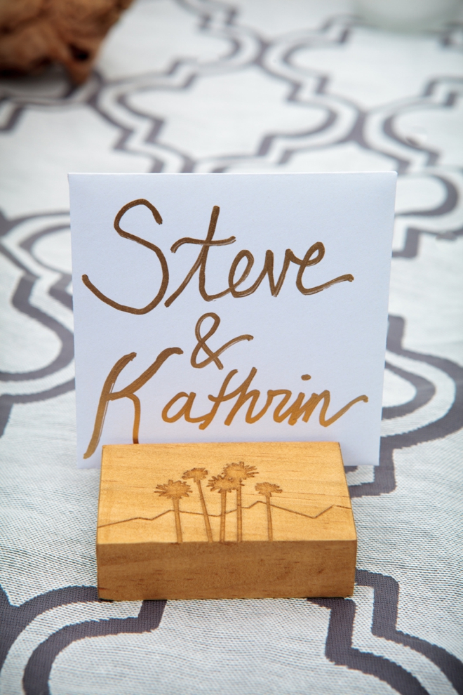 Handmade wooden wedding favors that double as picture holders