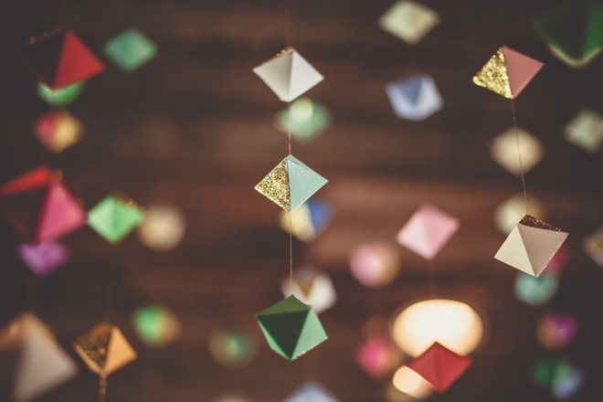 Handmade glittery origami wedding decor