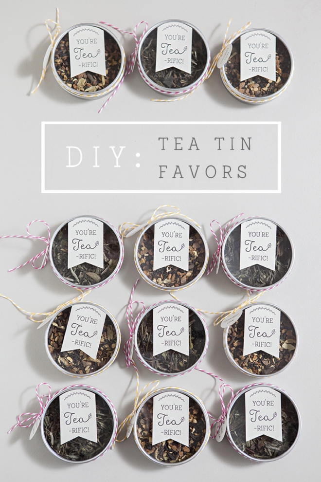 DIY: tea tin bridal shower or wedding favors