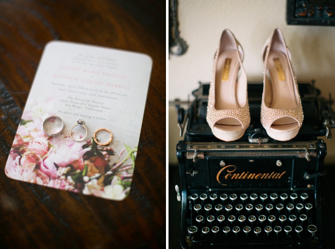 Wedding invitations, rings and shoes!