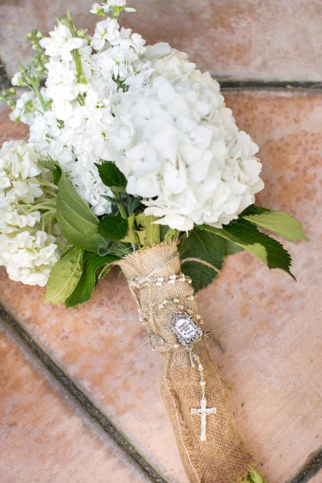 Handmade wedding bouquet with rosary beads