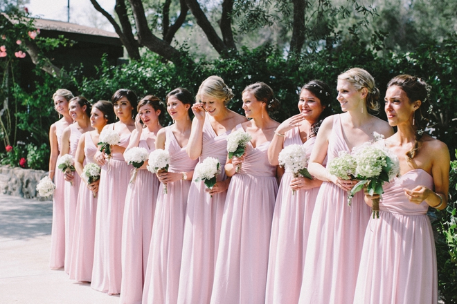 Beautiful pink bridesmaids all in a row