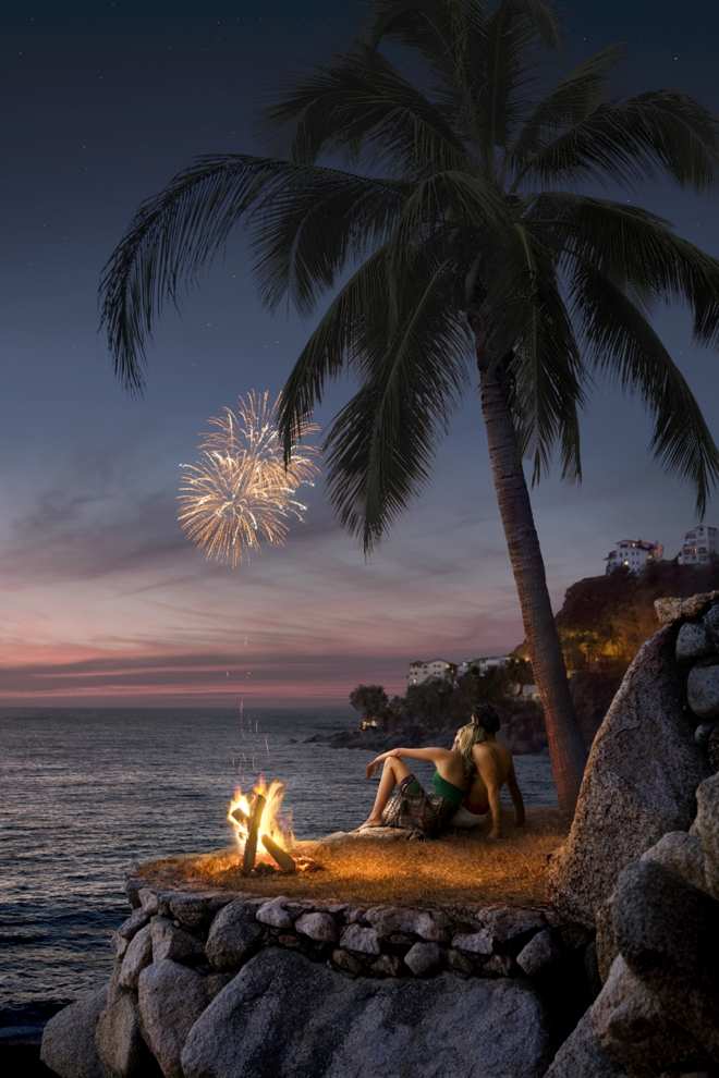 Fireworks by a campfire in romantic Puerto Vallarta