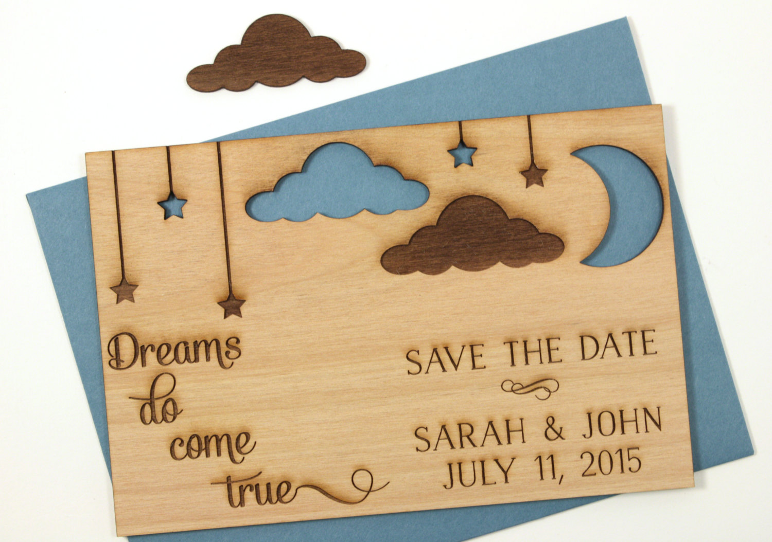 Dreams do come true - wooden Save the Date Invitation