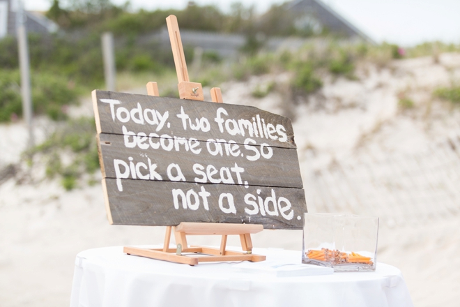 Pick a seat, not a side - beach wedding sign