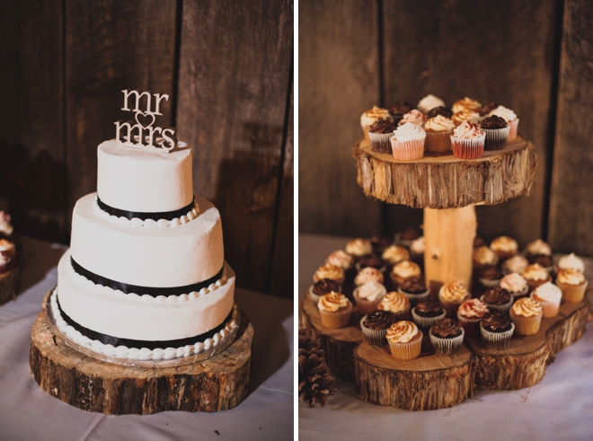 Rustic wedding cake and cupcakes