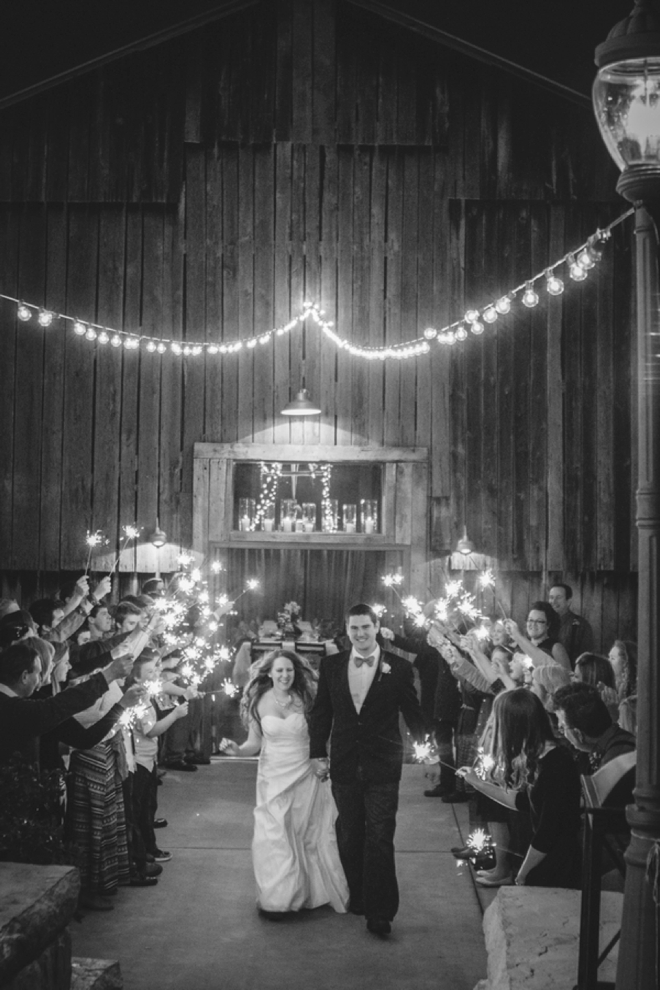Rustic wedding sparkler exit