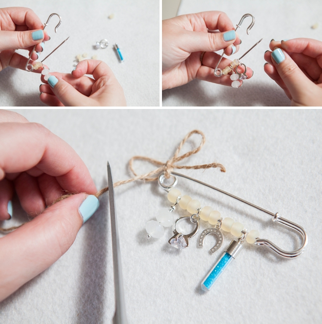 Make your own something old, new, borrowed, blue dress pin!