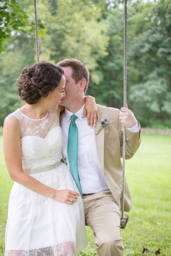 Bride and groom on a swing