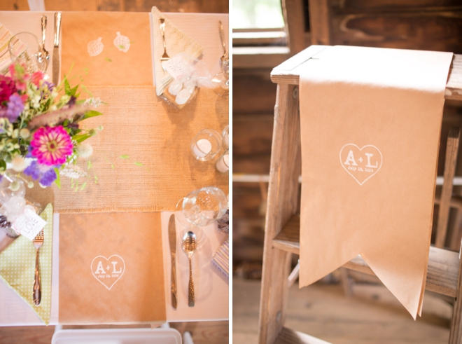 Kraft paper barn wedding placemats