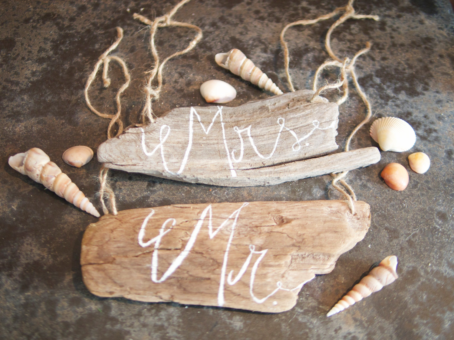 Driftwood Mr and Mrs chair signs