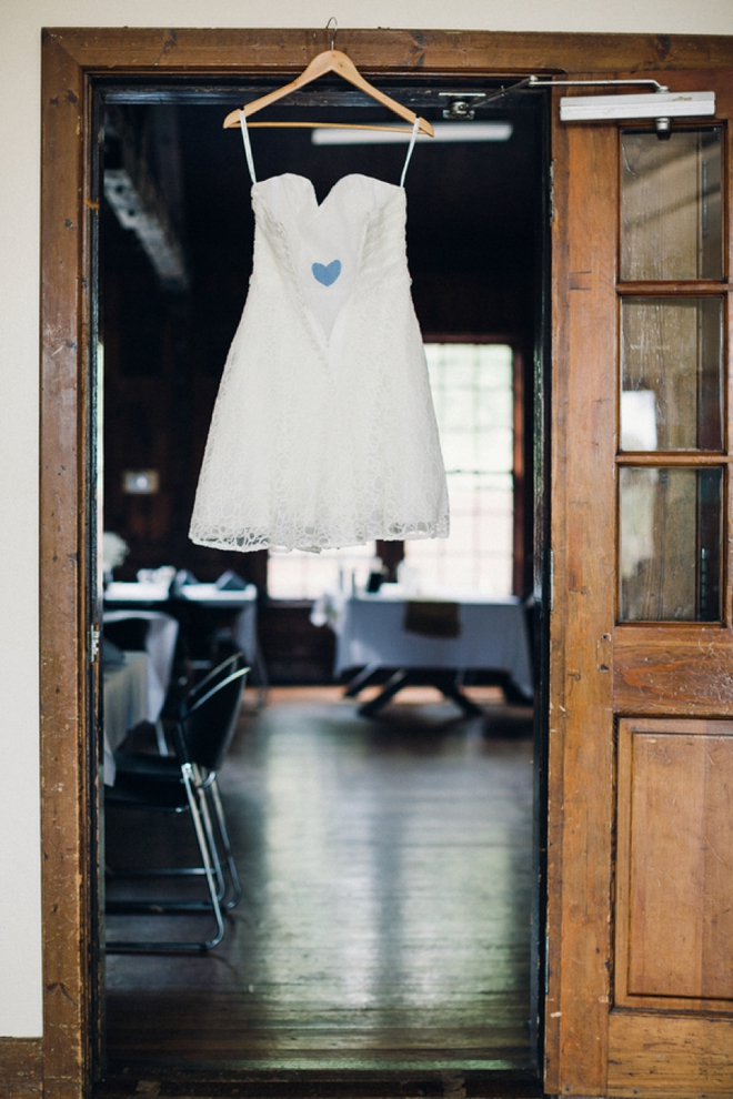 short wedding dress with something blue heart