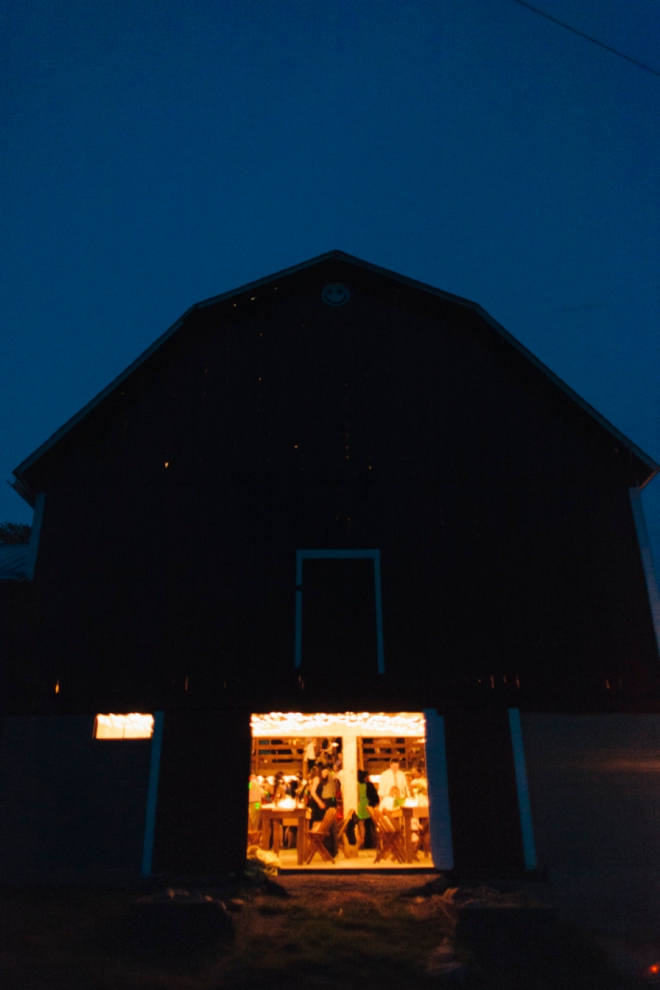 Barn wedding at night