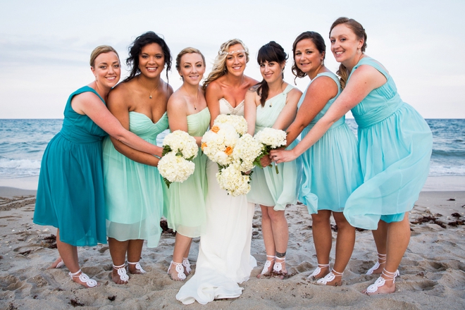 Beach bride and her maids