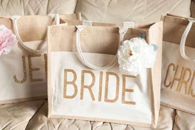 DIY Wedding - How to customize a tote bag with glitter iron-on material!