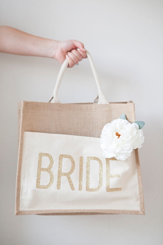 DIY Wedding - How to customize a tote bag with glitter iron-on material!