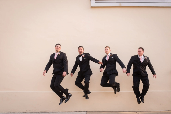 Groomsmen jumping