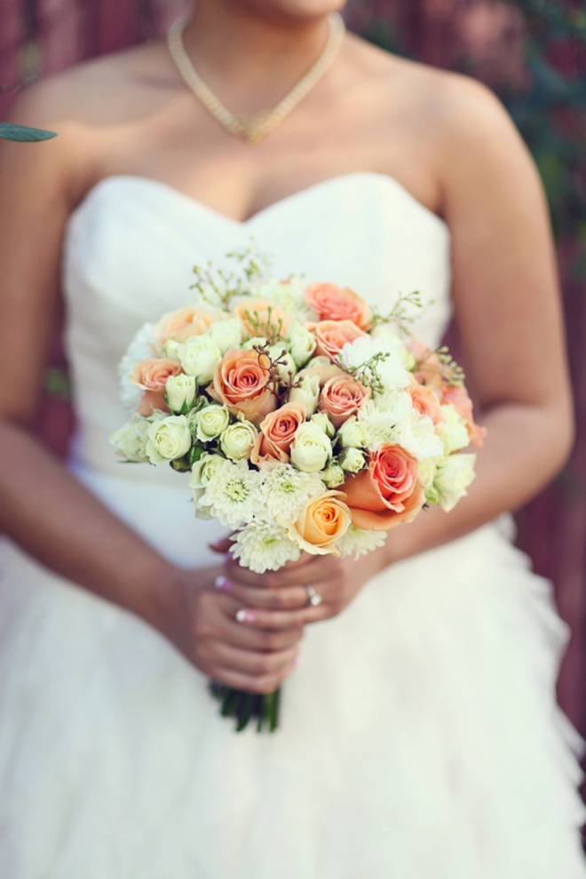 White and peach wedding bouquet