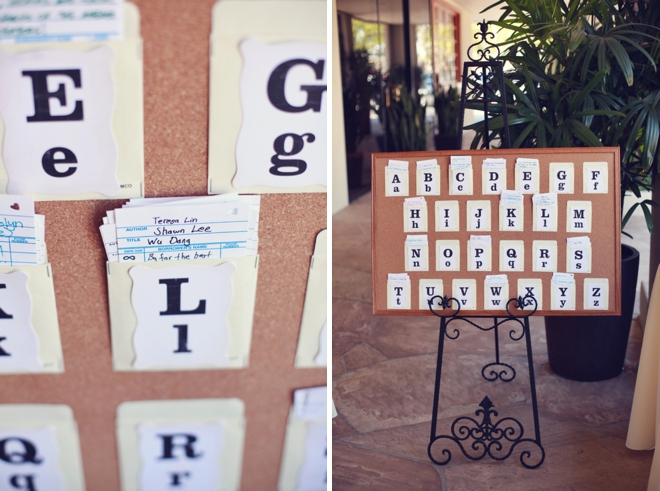 Library card seating display for a wedding
