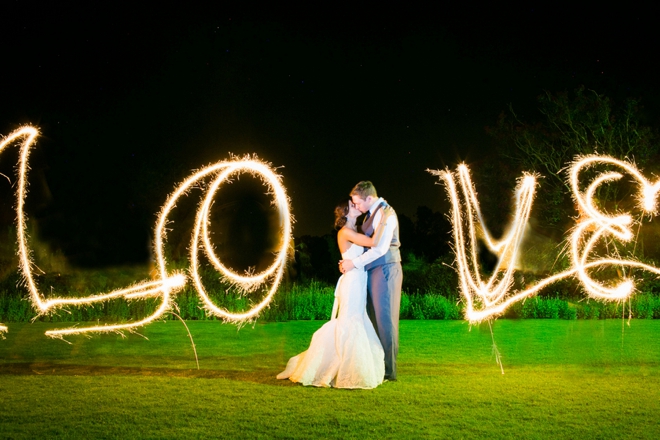 LOVE spelled out with sparklers