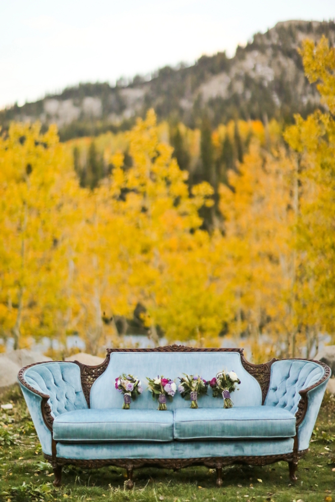 Bouquets on a vintage couch