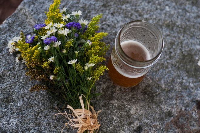 Wildflower bouquet and beer