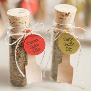 DIY Wedding Favors -- spice dip mix in a glass vial!