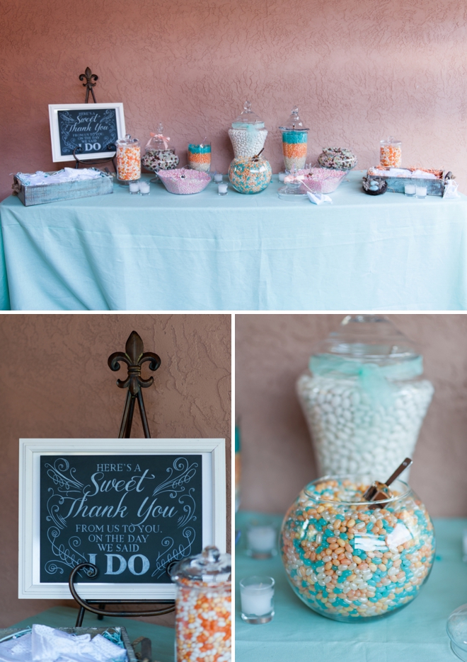 Turquoise and peach candy bar